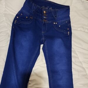 Chic Women's High Rise Jeans in Deep Blue